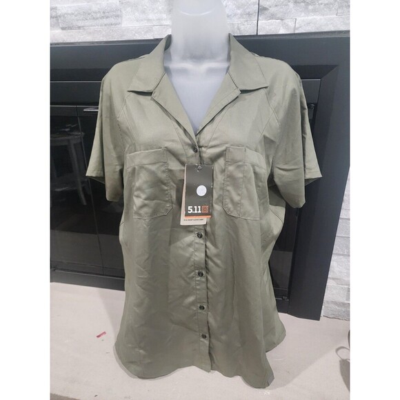 5.11 Tactical Women’s Isla Short Sleeve Shirt 837 Tank Green Light Weight Button - Picture 1 of 8
